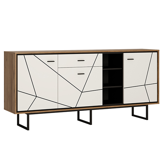 Read more about Brecon wooden wide sideboard in walnut and white high gloss