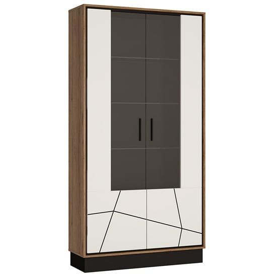Read more about Brecon led wooden display cabinet in walnut and white high gloss