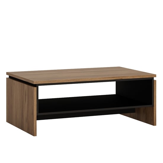 Product photograph of Brecon Wooden Coffee Table In Walnut And Black With Undershelf from Furniture in Fashion