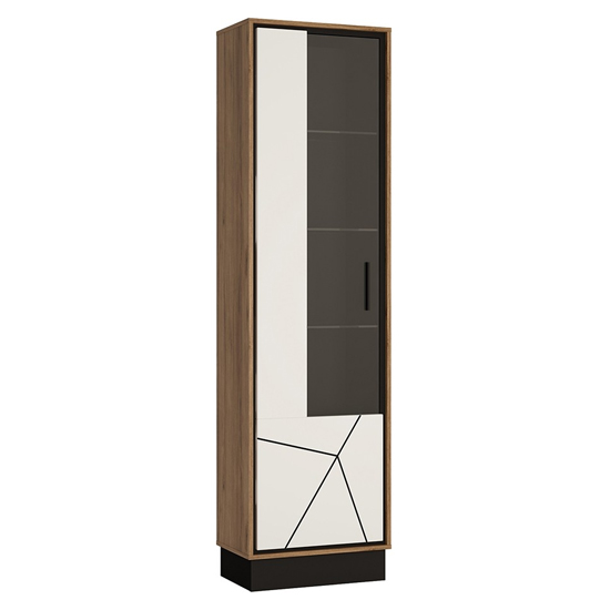 Product photograph of Brecon Left Handed Wooden Display Cabinet In Walnut And White from Furniture in Fashion