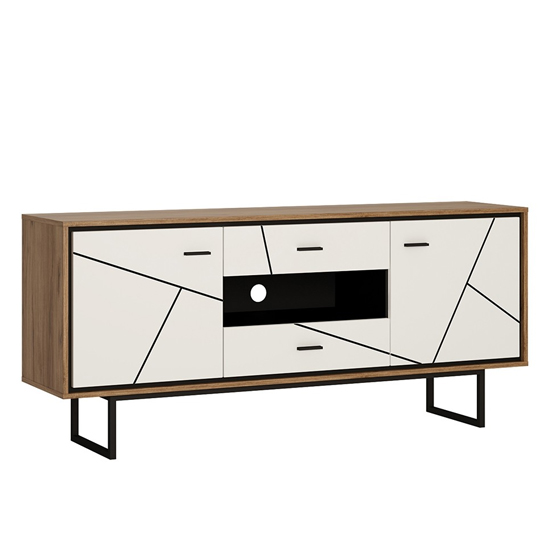 Brecon Wooden TV Sideboard In Walnut And White High Gloss_3