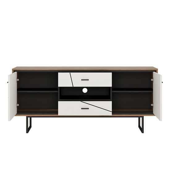 Brecon Wooden TV Sideboard In Walnut And White High Gloss_4