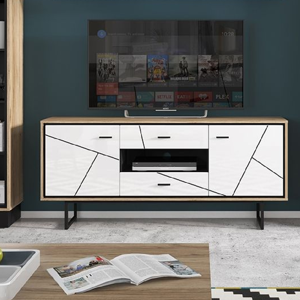 Read more about Brecon wooden tv stand 2 doors in walnut and white high gloss