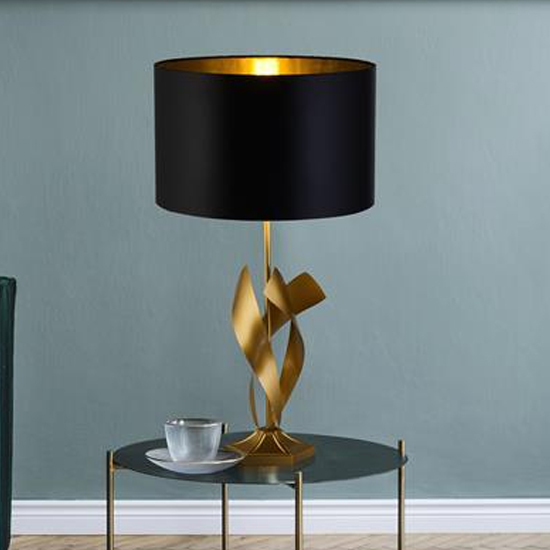 Photo of Breeze black shade table lamp with gold metal base