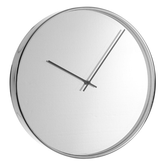 Breiley Round Minimal Mirrored Wall Clock In Chrome Frame Furniture