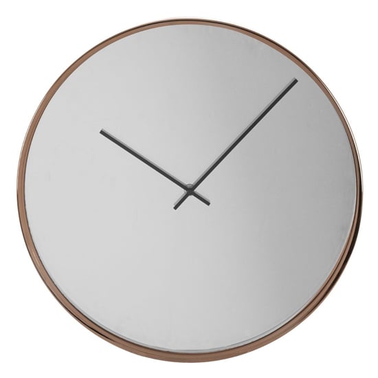 Read more about Breiley round minimal mirrored wall clock in rose gold frame