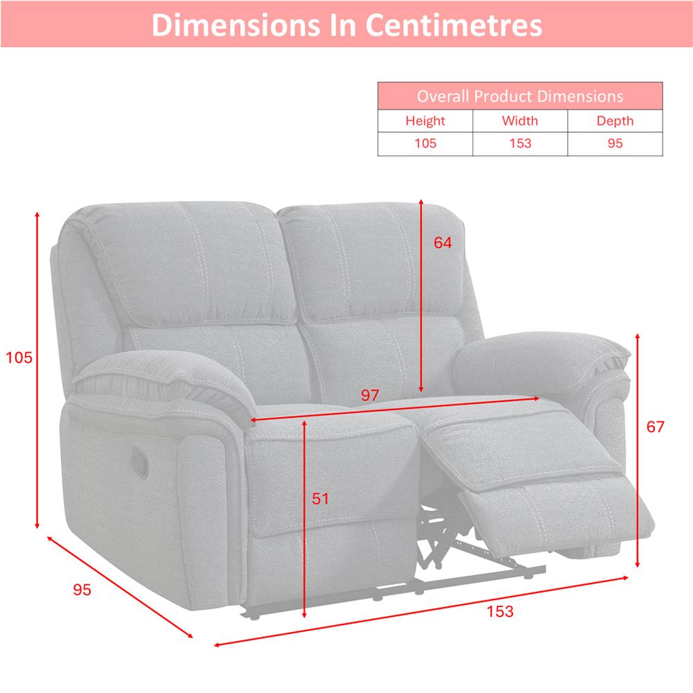 Brela Fabric Recliner 2 Seater Sofa In Dark Grey