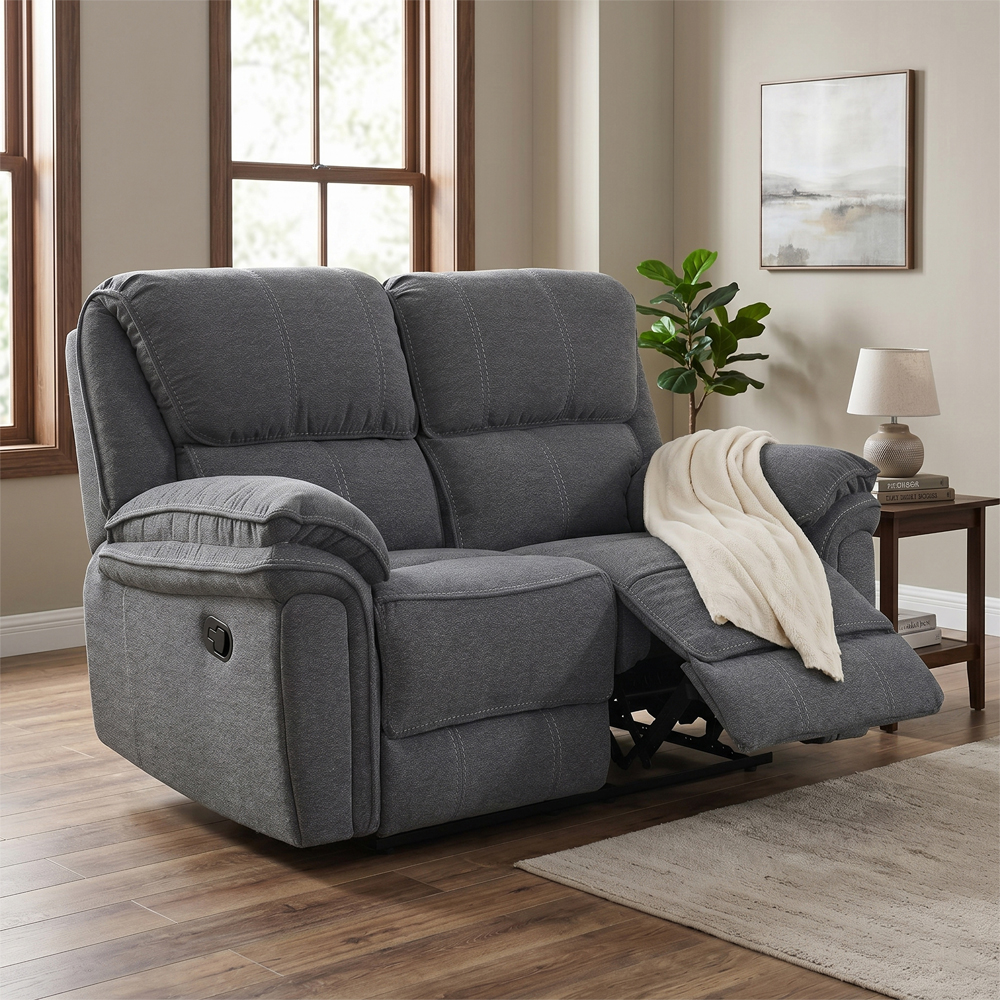 Brela Fabric Recliner 2 Seater Sofa In Dark Grey