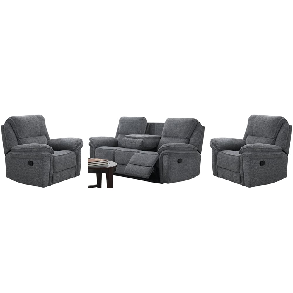 Brela Fabric Recliner 3+1+1 Seater Sofa Set In Grey
