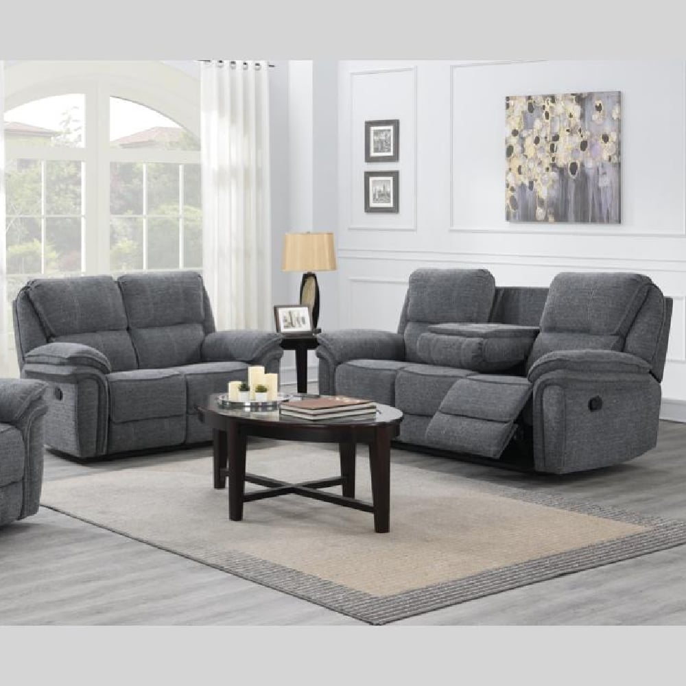 Brela Fabric Recliner 3+2 Seater Sofa Set In Dark Grey