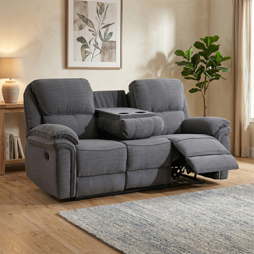 Brela Fabric Recliner 3 Seater Sofa In Dark Grey