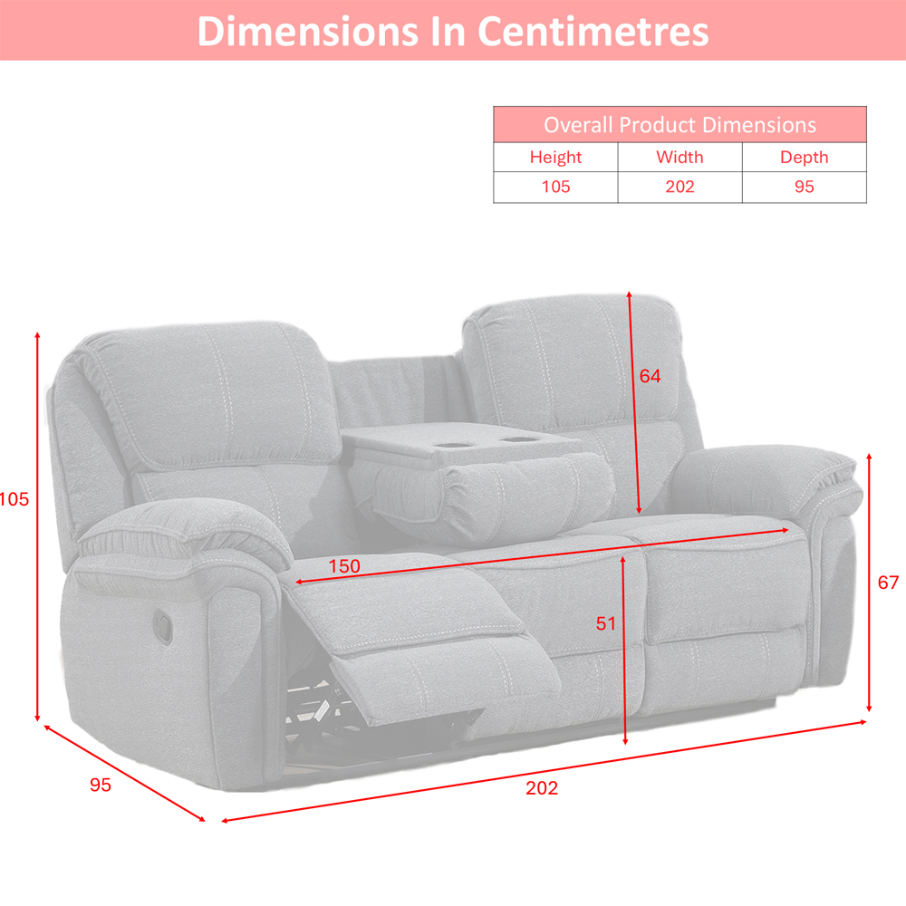 Brela Fabric Recliner 3 Seater Sofa In Dark Grey