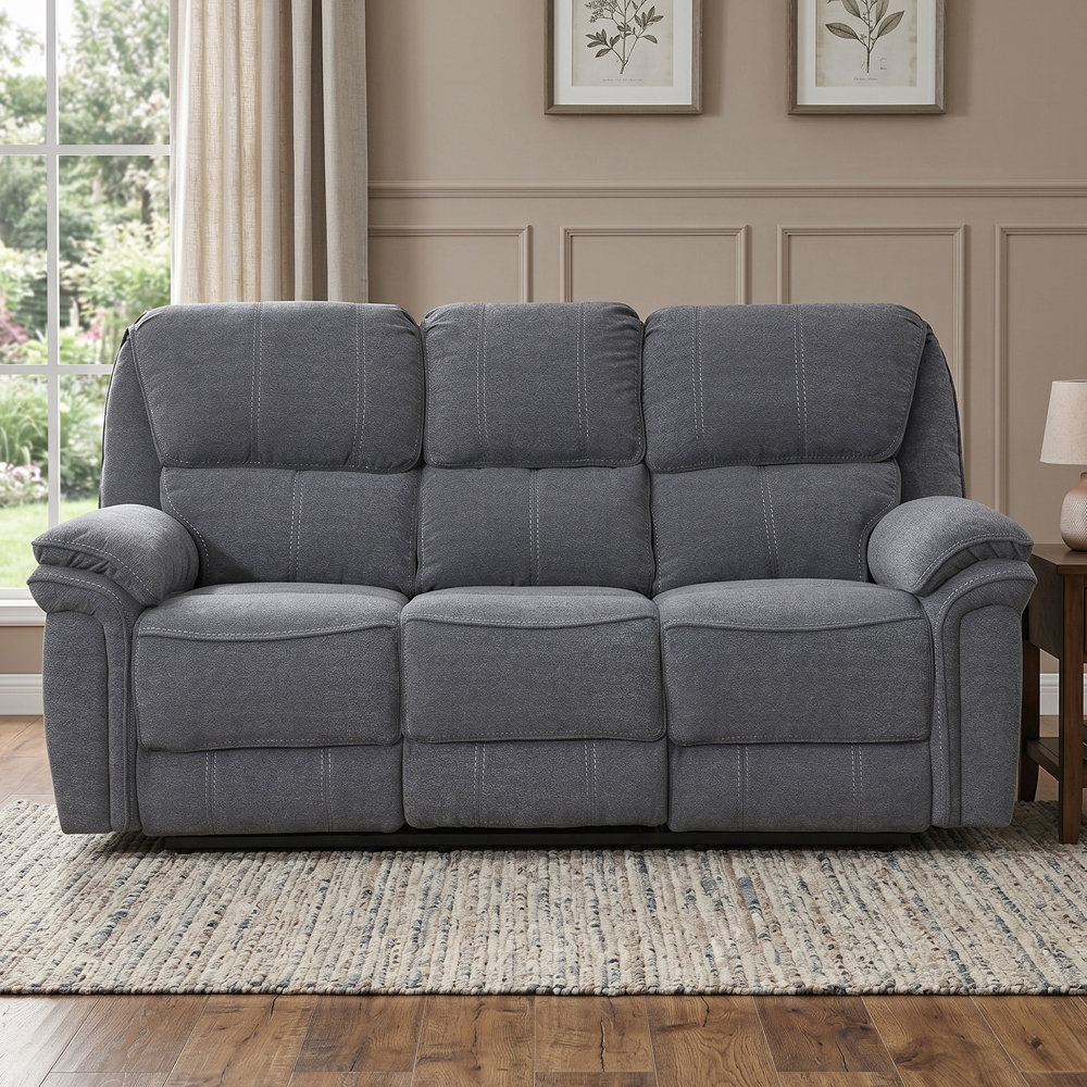 Brela Fabric Recliner 3 Seater Sofa In Dark Grey