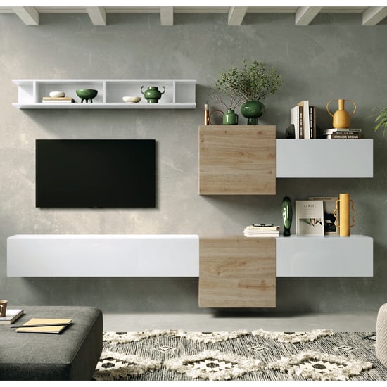 Read more about Brela high gloss entertainment unit in white and cadiz oak