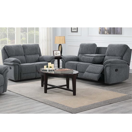 Read more about Brela manual recliner fabric 3+2 sofa set in dark grey