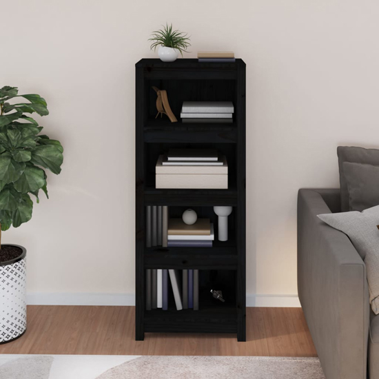 Product photograph of Brela Pinewood Bookcase With 3 Shelves In Black from Furniture in Fashion
