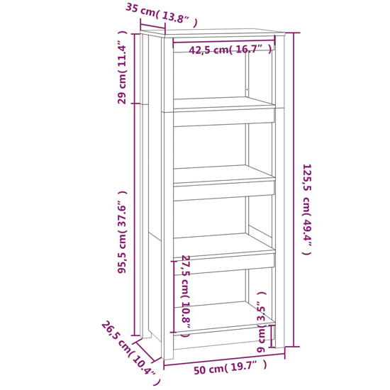 Brela Pinewood Bookcase With 3 Shelves In Grey