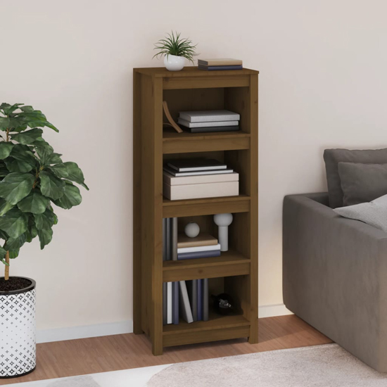 Brela Pinewood Bookcase With 3 Shelves In Honey Brown