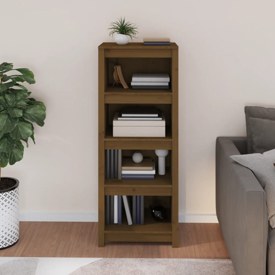 Brela Pinewood Bookcase With 3 Shelves In Honey Brown