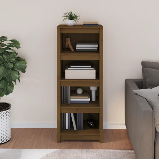 Read more about Brela pinewood bookcase with 3 shelves in honey brown