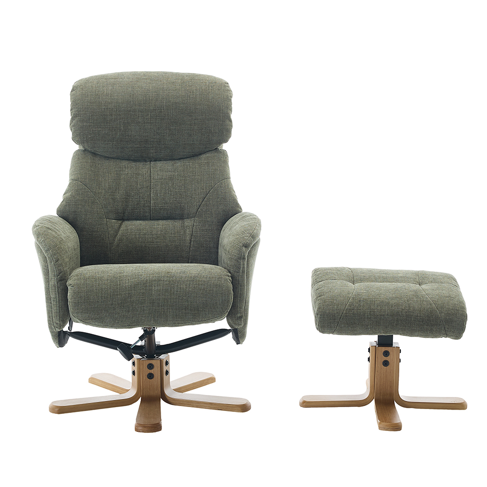 Brelon Fabric Swivel Recliner Chair with Footstool in Kellygreen