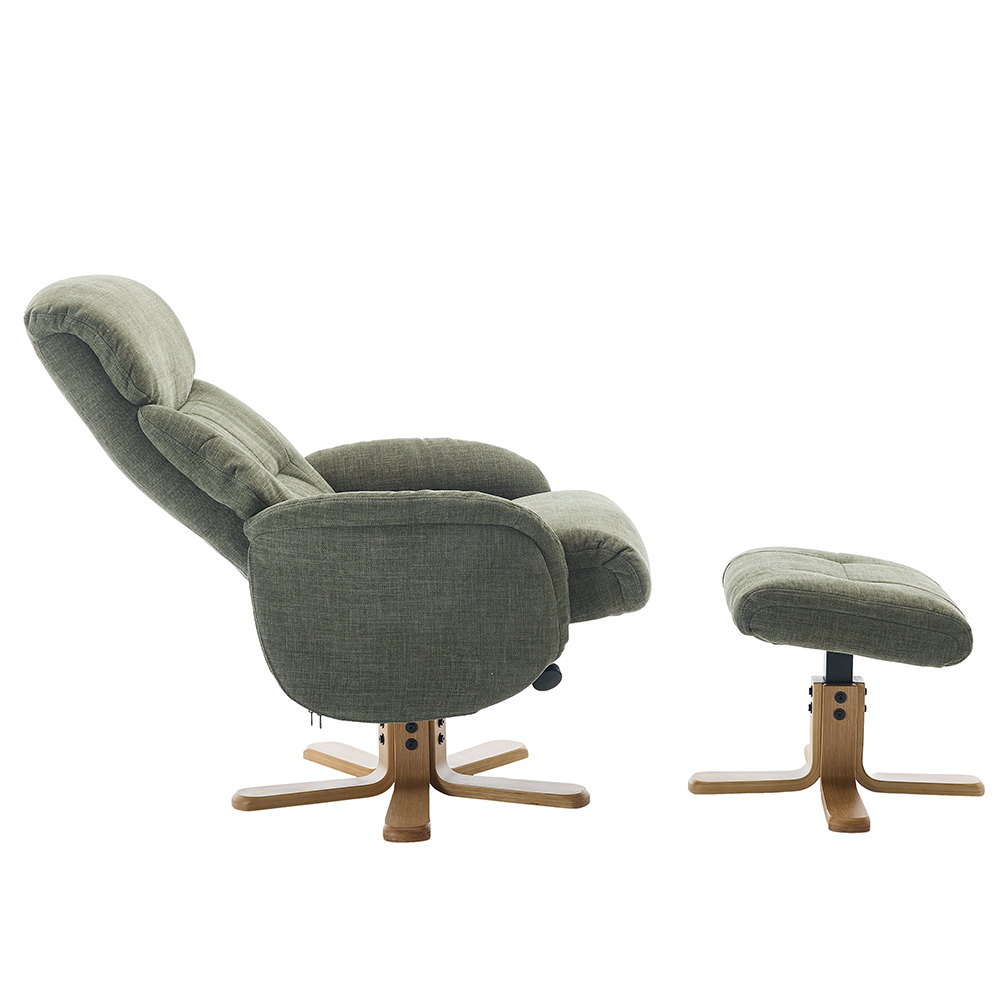 Brelon Fabric Swivel Recliner Chair with Footstool in Kellygreen