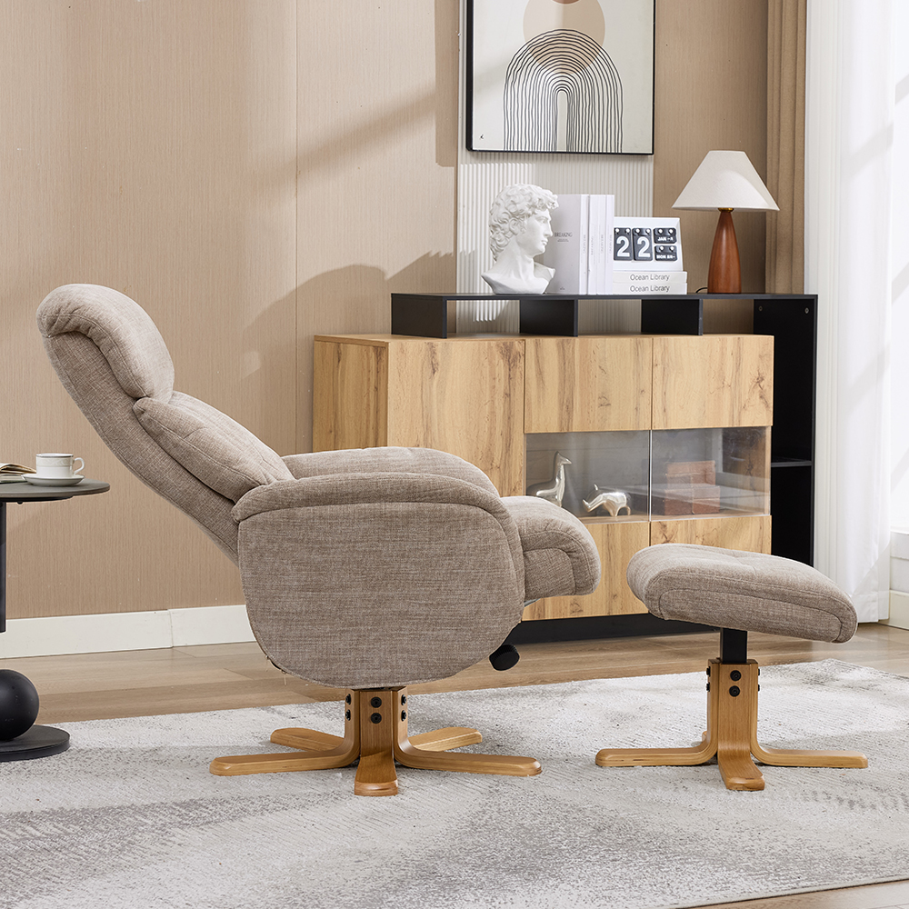 Brelon Fabric Swivel Recliner Chair with Footstool in Sandrift