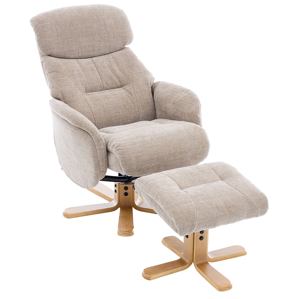 Brelon Fabric Swivel Recliner Chair with Footstool in Sandrift