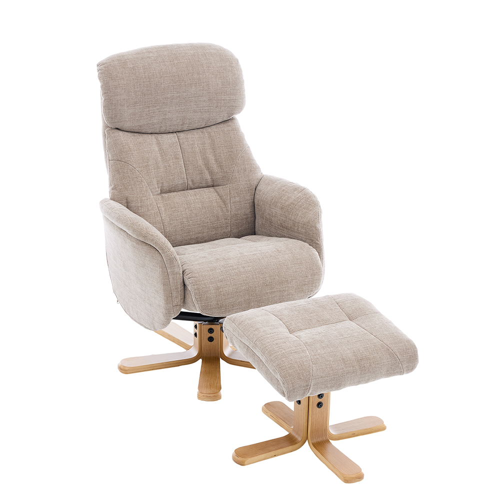 Brelon Fabric Swivel Recliner Chair with Footstool in Sandrift