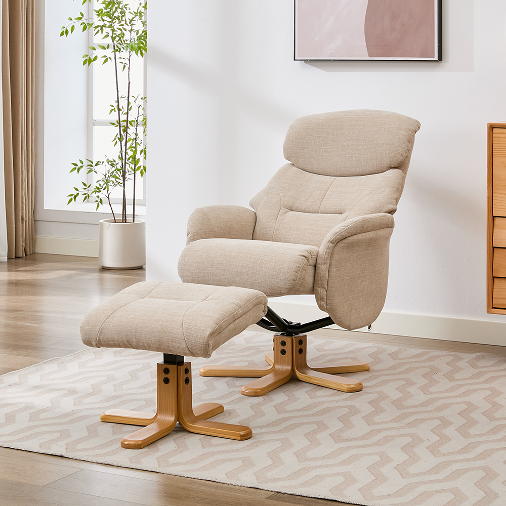 Brelon Fabric Swivel Recliner Chair with Footstool in Seashell