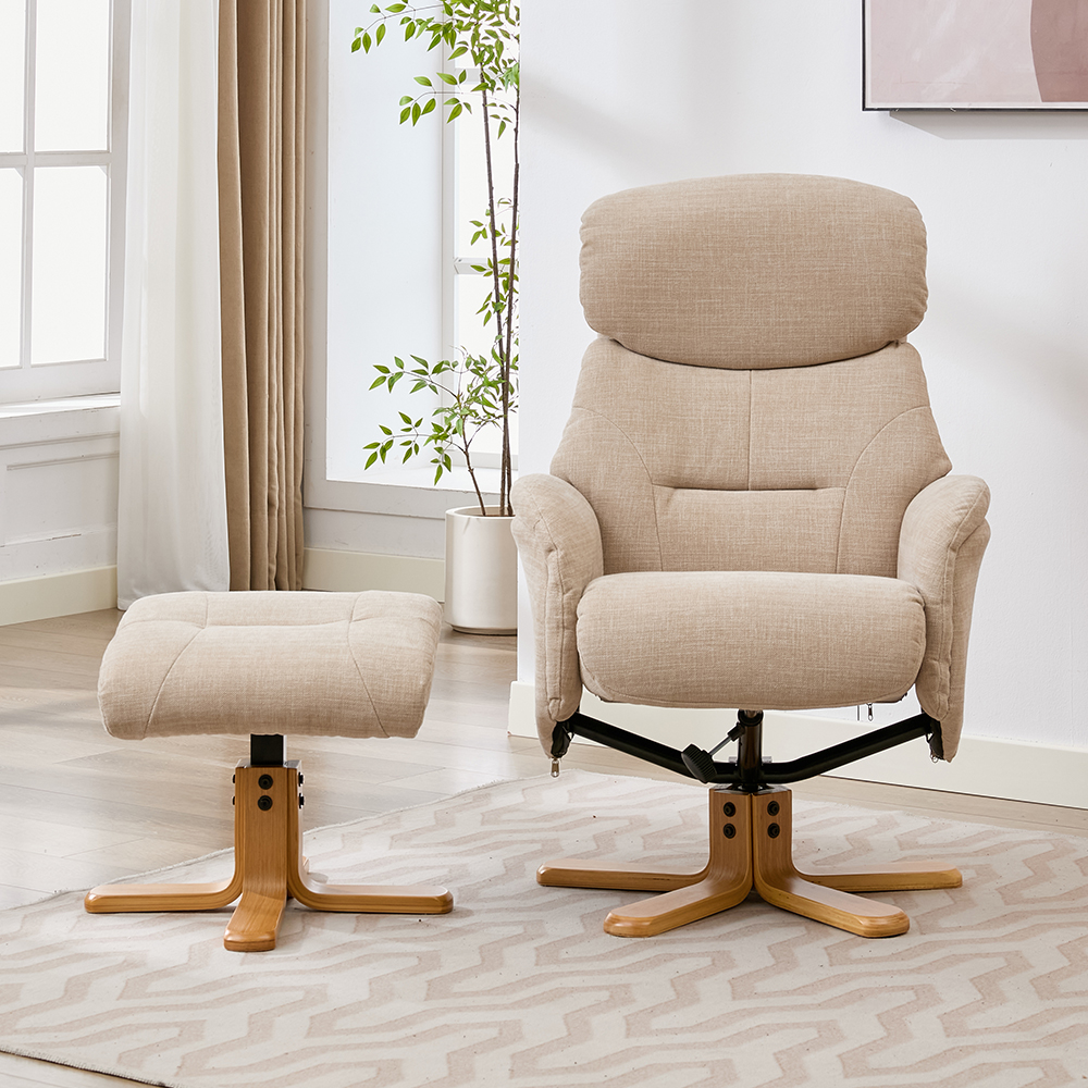 Brelon Fabric Swivel Recliner Chair with Footstool in Seashell