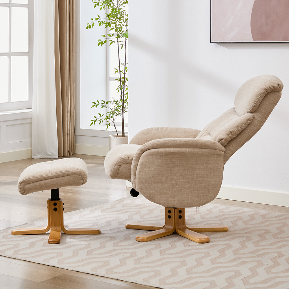 Brelon Fabric Swivel Recliner Chair with Footstool in Seashell