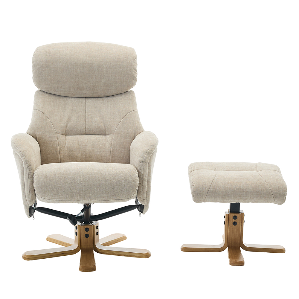 Brelon Fabric Swivel Recliner Chair with Footstool in Seashell