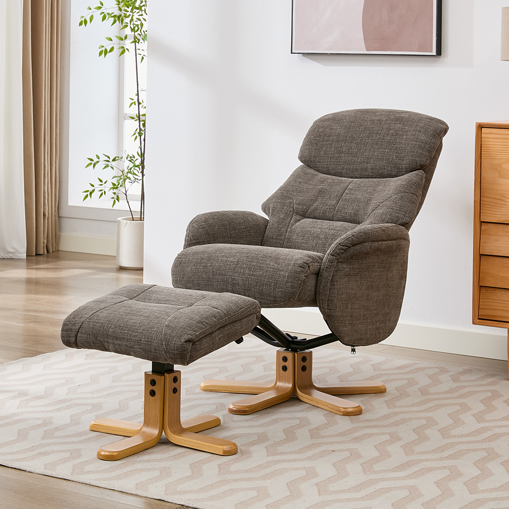 Brelon Fabric Swivel Recliner Chair with Footstool in Thunder