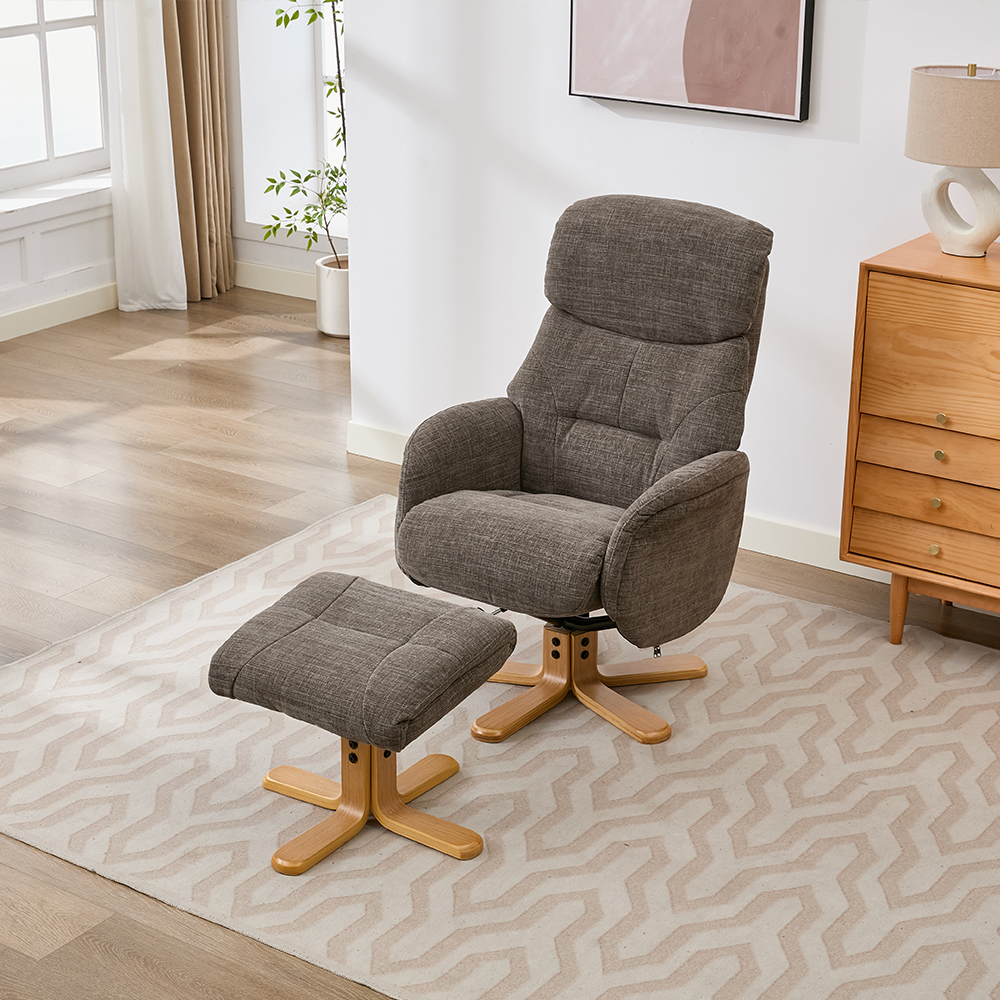 Brelon Fabric Swivel Recliner Chair with Footstool in Thunder