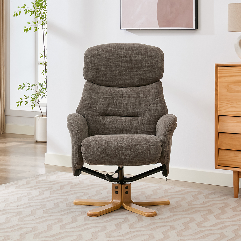 Brelon Fabric Swivel Recliner Chair with Footstool in Thunder