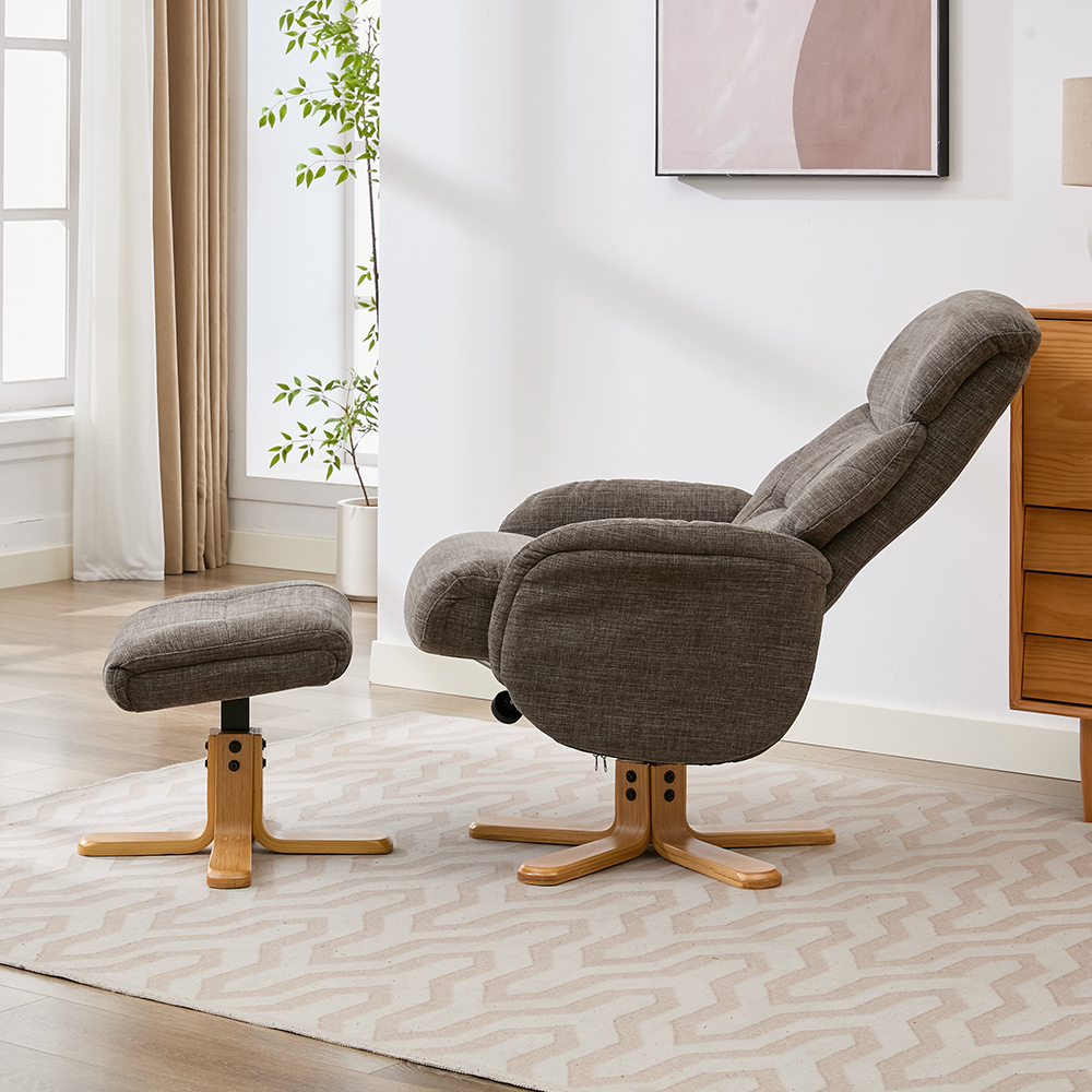Brelon Fabric Swivel Recliner Chair with Footstool in Thunder