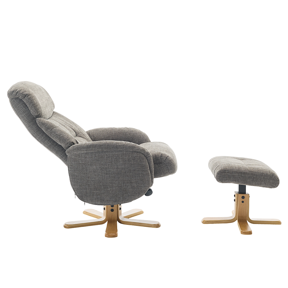 Brelon Fabric Swivel Recliner Chair with Footstool in Thunder