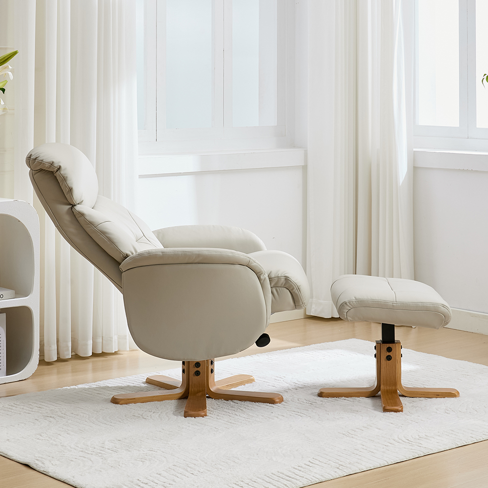 Brelon Leather Swivel Recliner Chair with Footstool in Mushroom