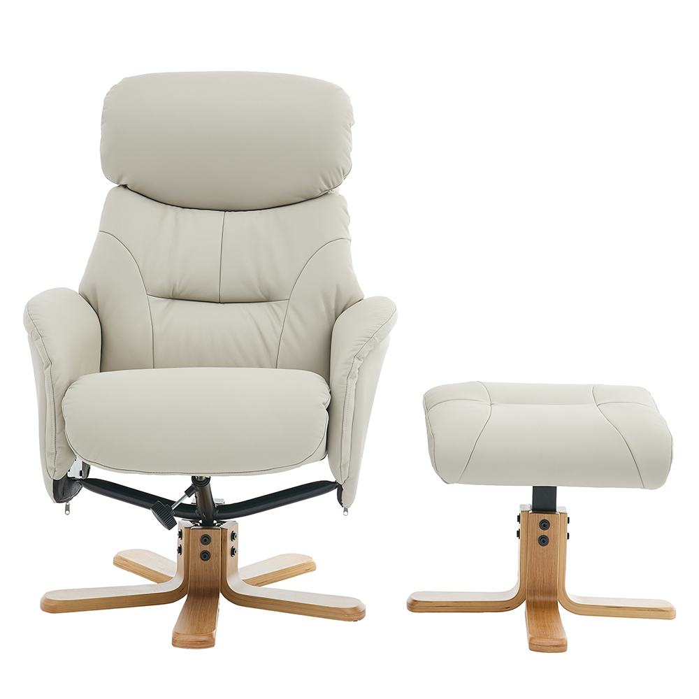 Brelon Leather Swivel Recliner Chair with Footstool in Mushroom