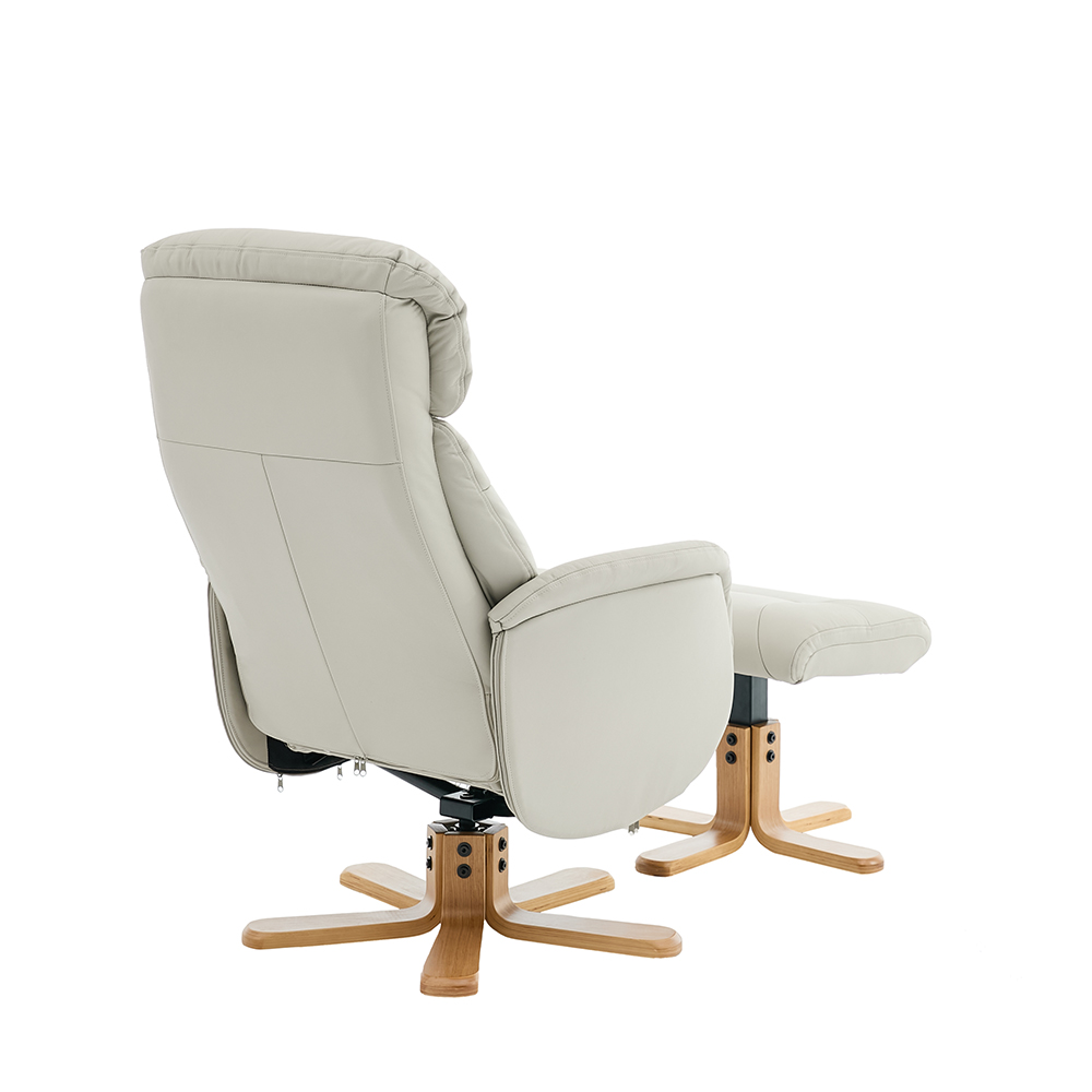 Brelon Leather Swivel Recliner Chair with Footstool in Mushroom