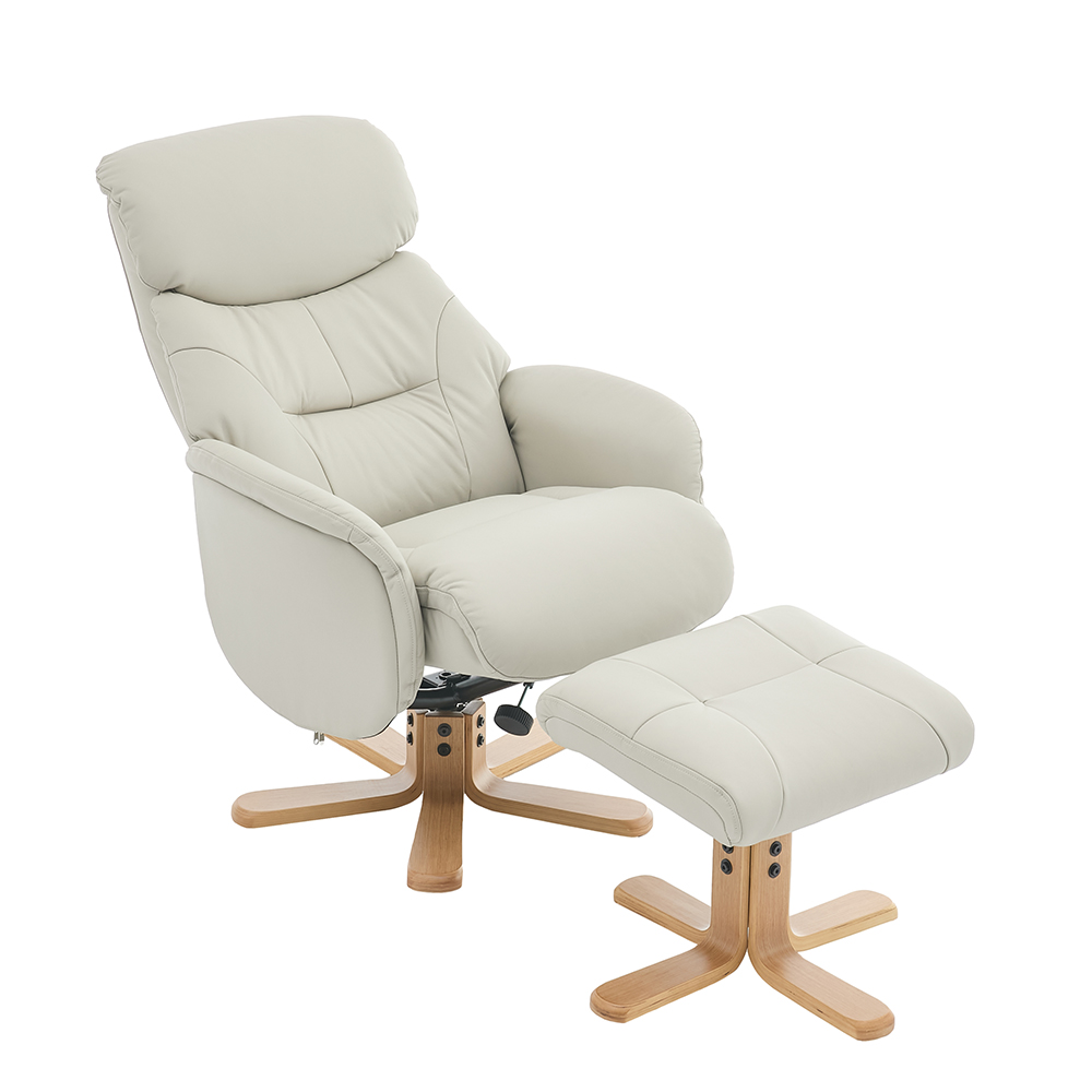 Brelon Leather Swivel Recliner Chair with Footstool in Mushroom
