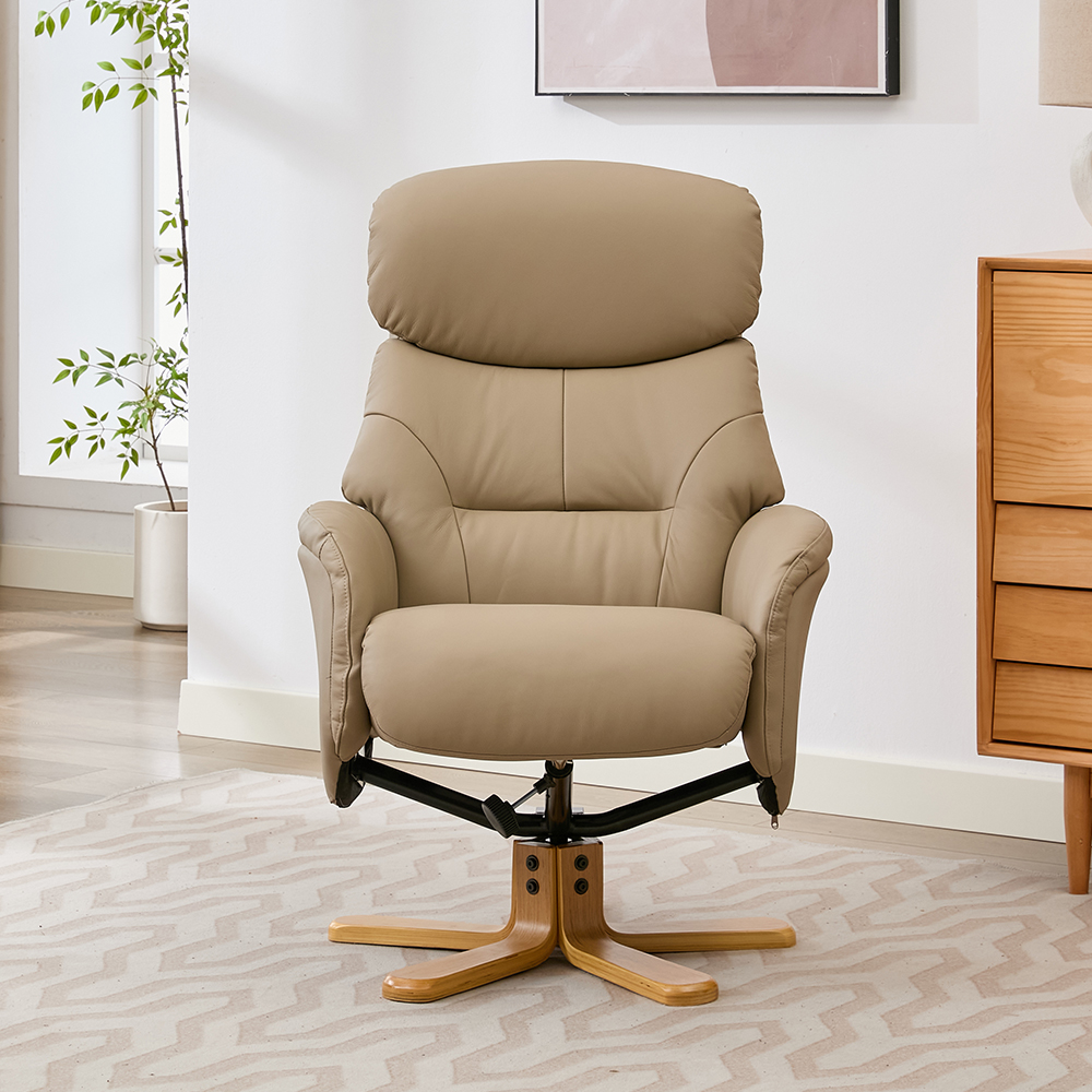 Brelon Leather Swivel Recliner Chair with Footstool in Pebble