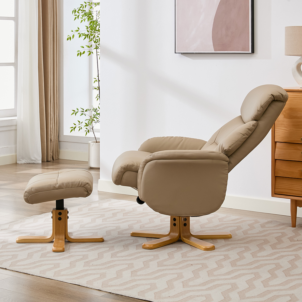 Brelon Leather Swivel Recliner Chair with Footstool in Pebble