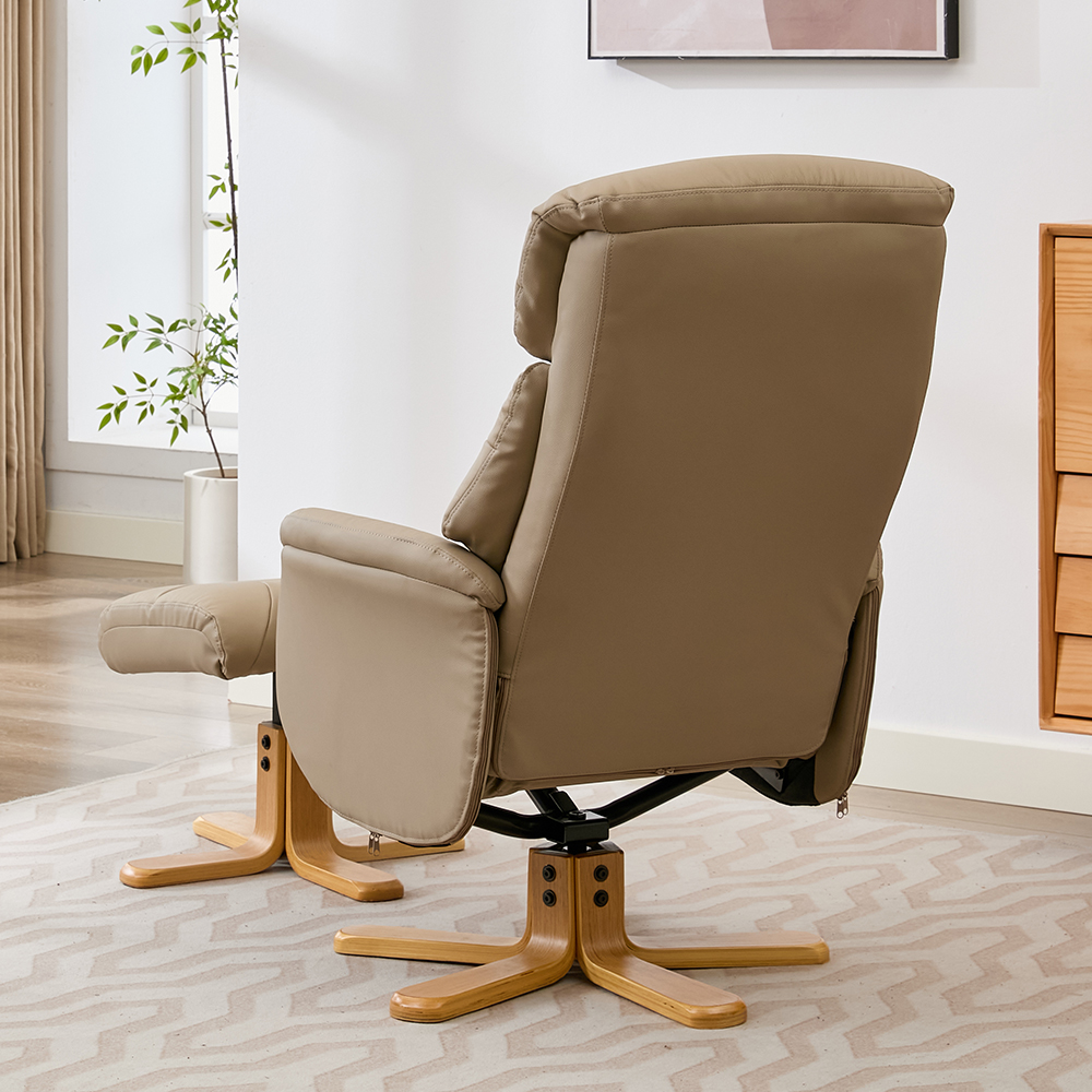 Brelon Leather Swivel Recliner Chair with Footstool in Pebble