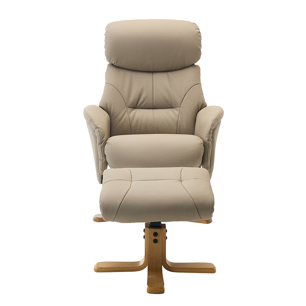 Brelon Leather Swivel Recliner Chair with Footstool in Pebble