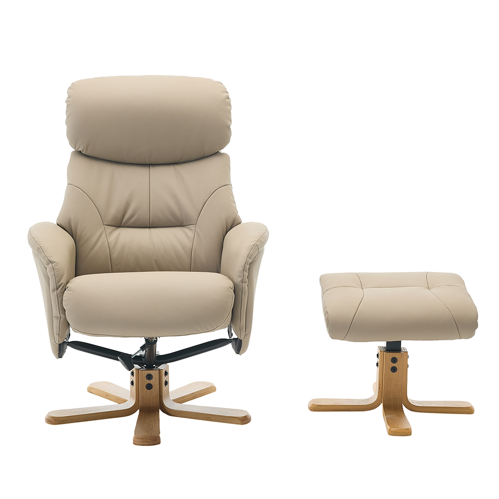 Brelon Leather Swivel Recliner Chair with Footstool in Pebble