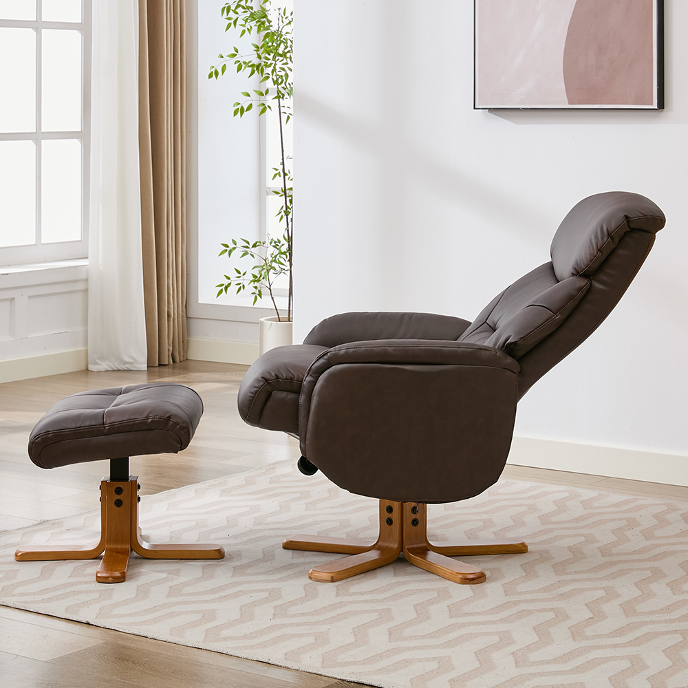 Brelon Leather Swivel Recliner Chair with Footstool in Russet