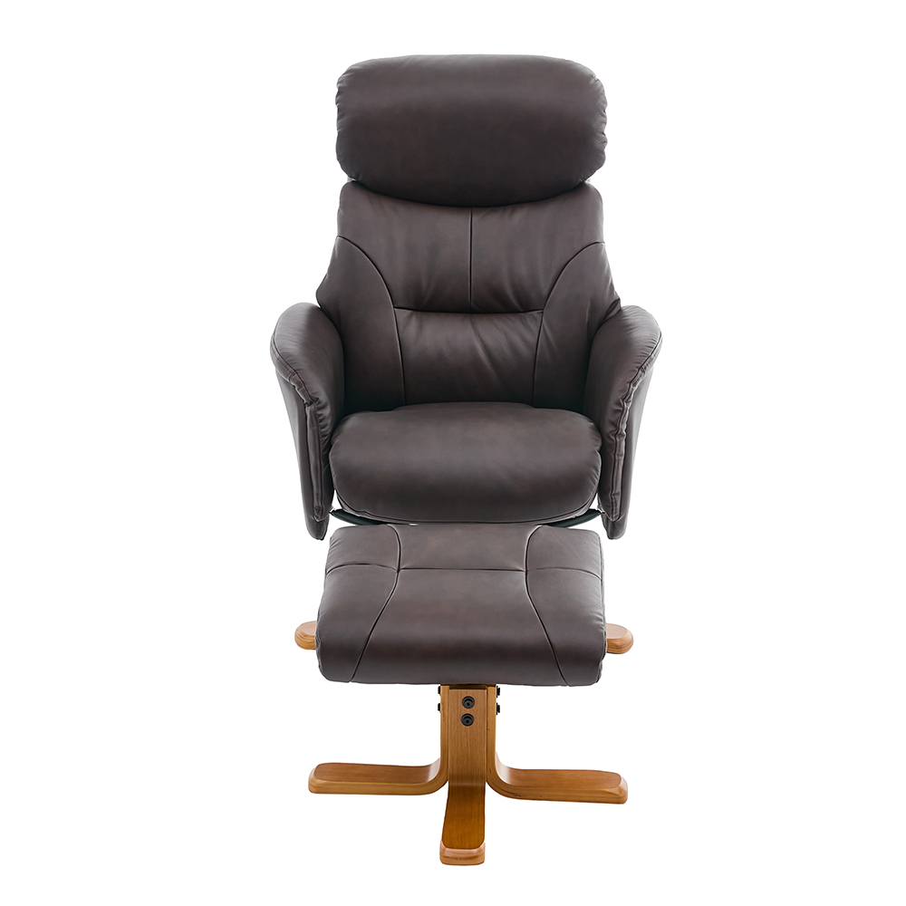 Brelon Leather Swivel Recliner Chair with Footstool in Russet