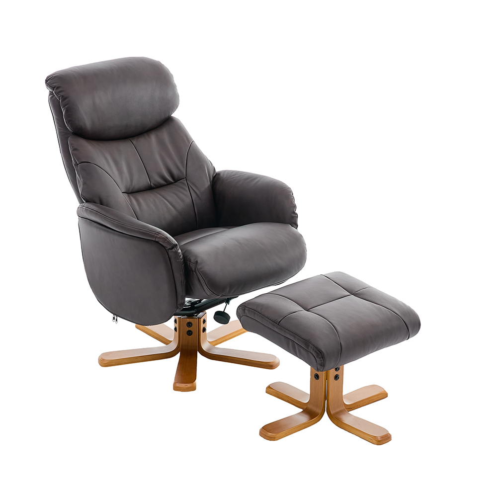 Brelon Leather Swivel Recliner Chair with Footstool in Russet